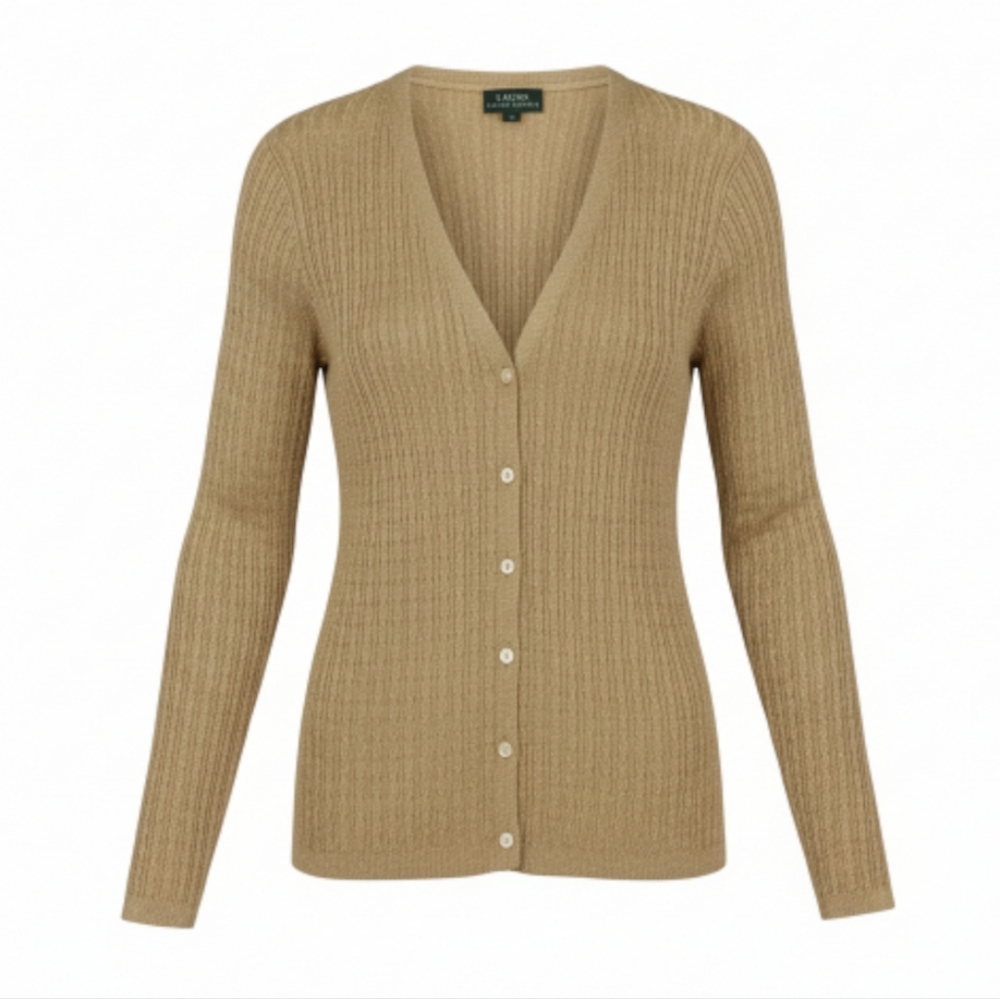 Lauren Ralph Lauren Sz. 1X Metallic Button Front V-Neck Cable Knit Cardigan Gold